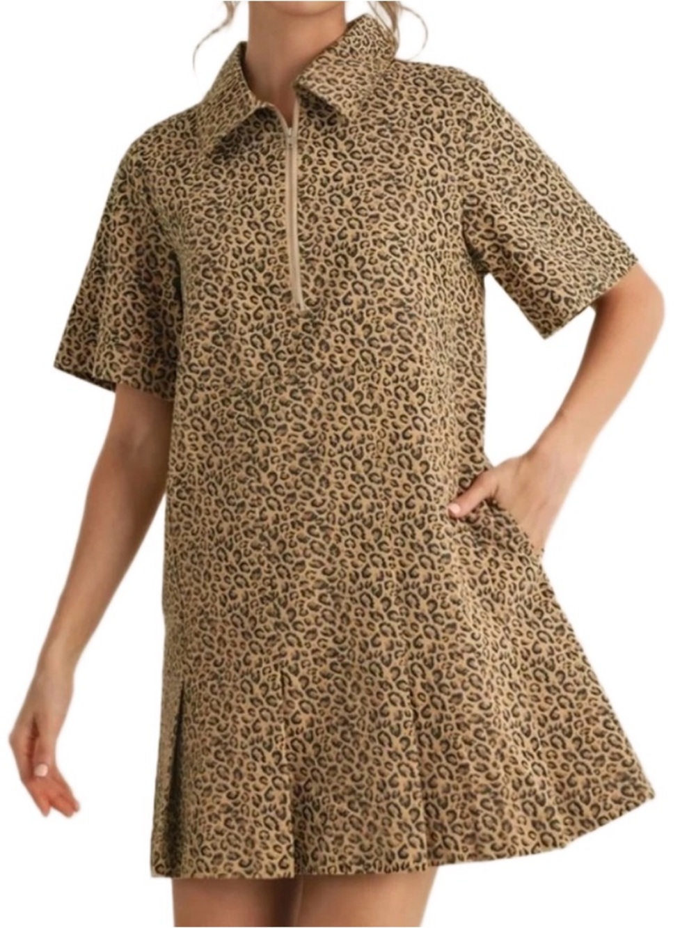 JODIFL Leopard Print Mini Dress in Tan and Black